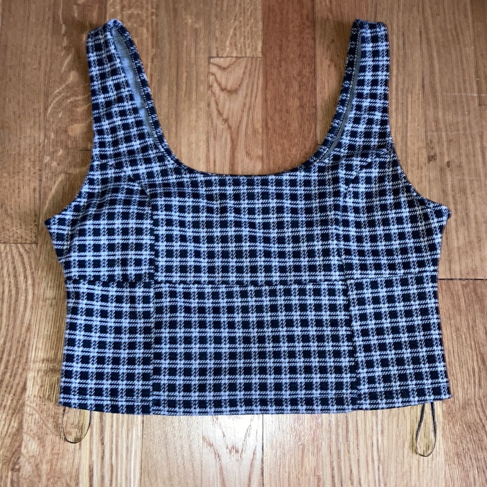 Pink Rose Black and White Plaid Crop Tank